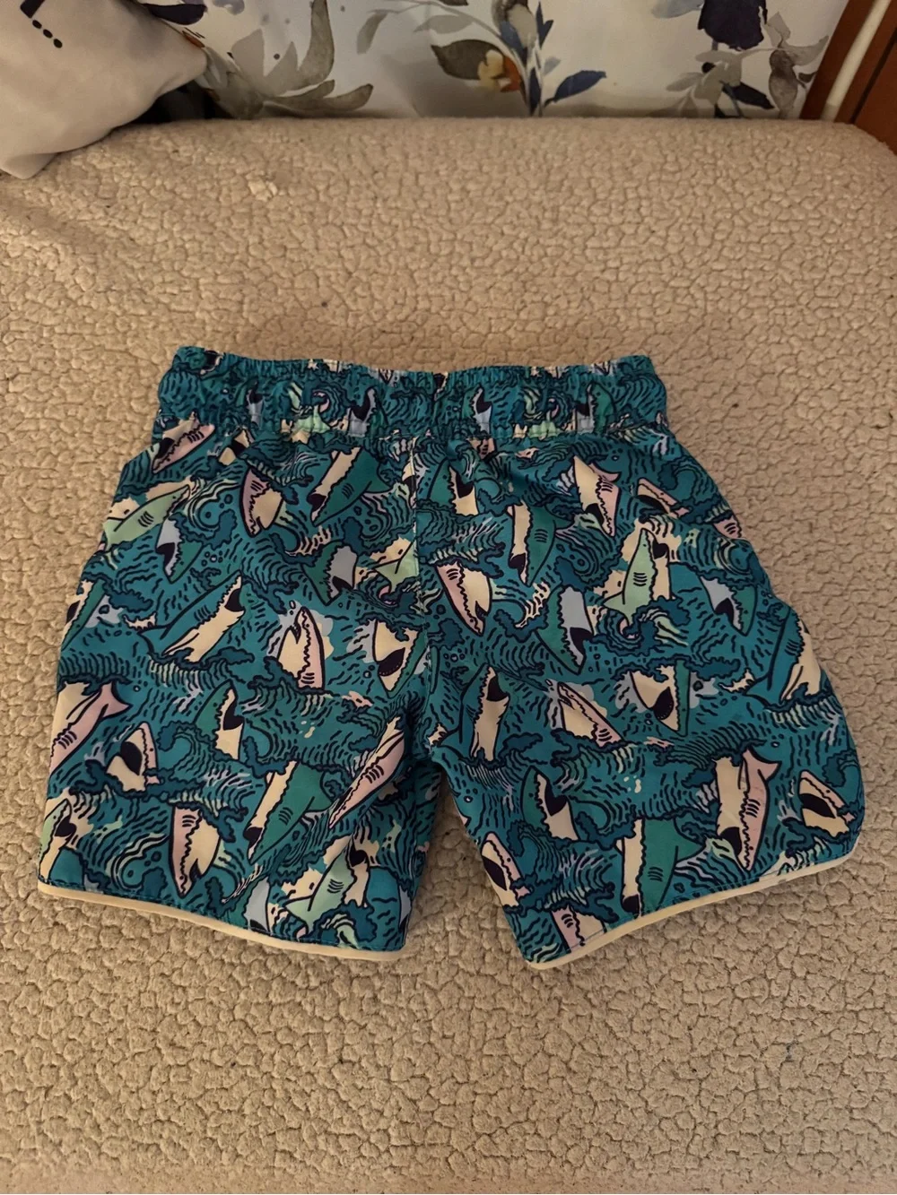 Cat & Jack Teal Blue Shark-Print Swim Trunks